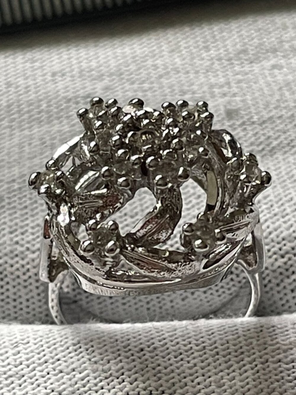 Vintage Signed Uncas Sterling Silver Tiered Atomic Rhinestone Starburst Ring